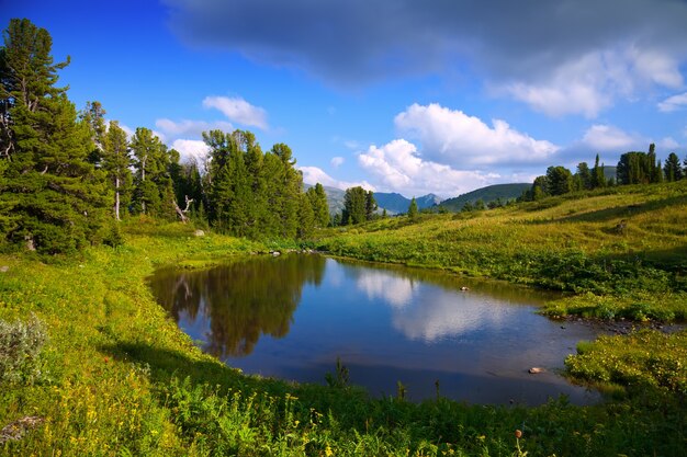 paisagem horizontal com lago de montanhas