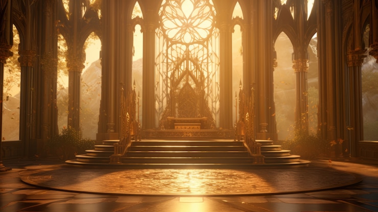 Foto grátis paisagem inspirada em videogame mítico com vista para o palácio