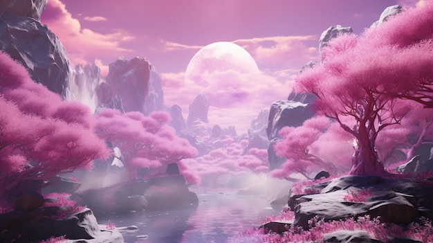 Foto grátis paisagem magenta com natureza de fantasia