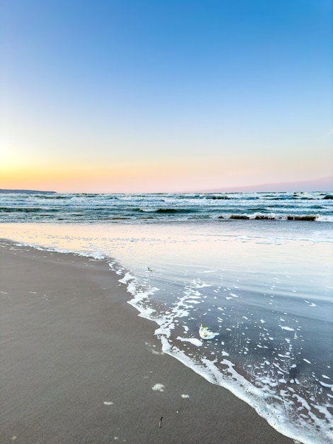 Paisagem marinha com praia de areia e céu limpo e sem nuvens