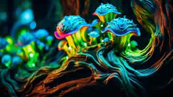Foto grátis paisagem marinha de fantasia com natureza bioluminescente