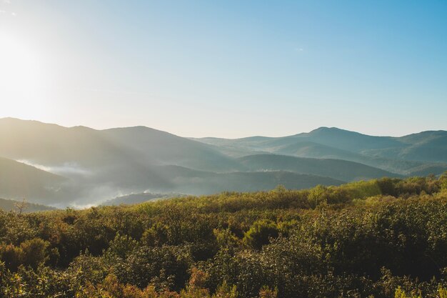 Paisagem montanhosa com grama em primeiro plano