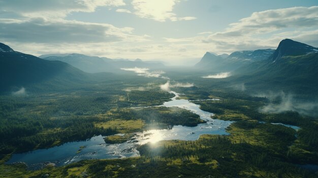 Paisagem montanhosa da natureza com rio