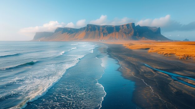 Paisagem natural com areia preta na praia