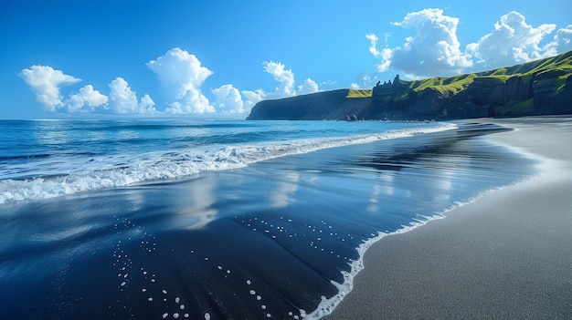 Paisagem natural com areia preta na praia