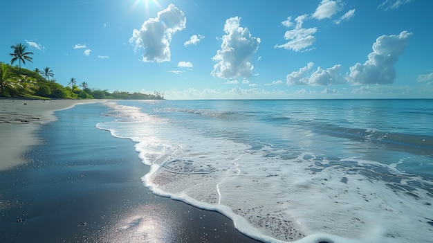 Paisagem natural com areia preta na praia