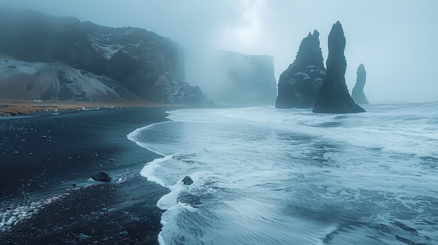 Foto grátis paisagem natural com areia preta na praia