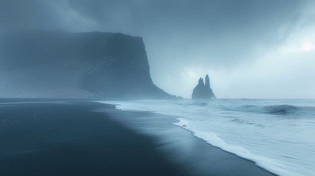 Foto grátis paisagem natural com areia preta na praia