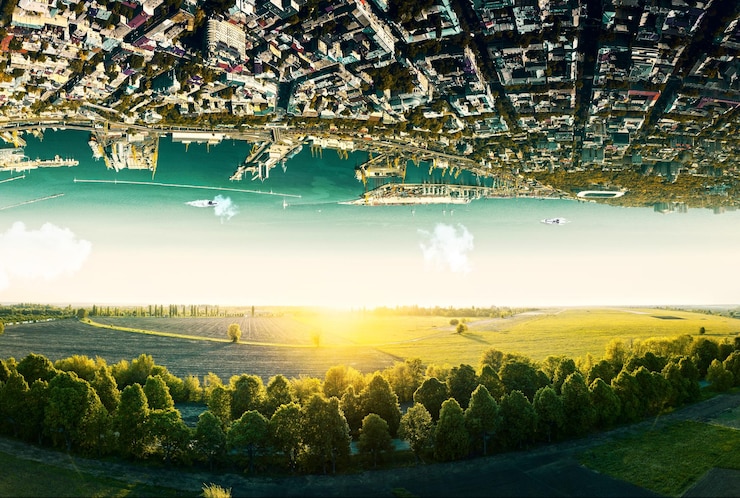 Foto grátis paisagem natural com paisagem de cabeça para baixo irreal