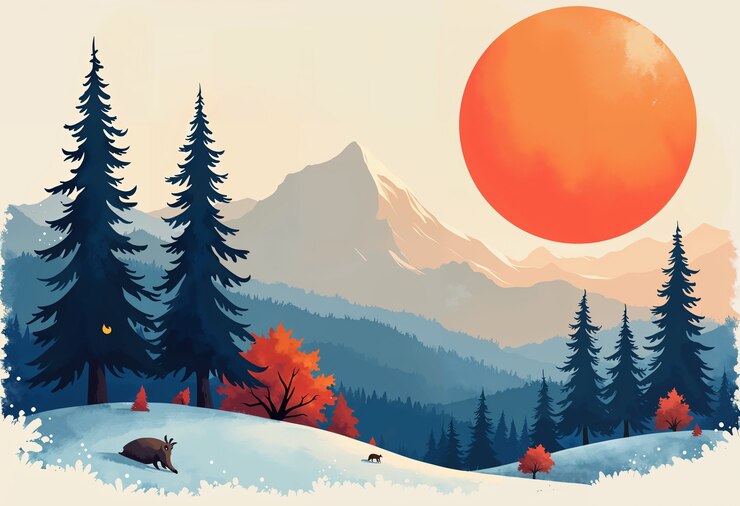 Foto grátis paisagem natural com um sol vermelho