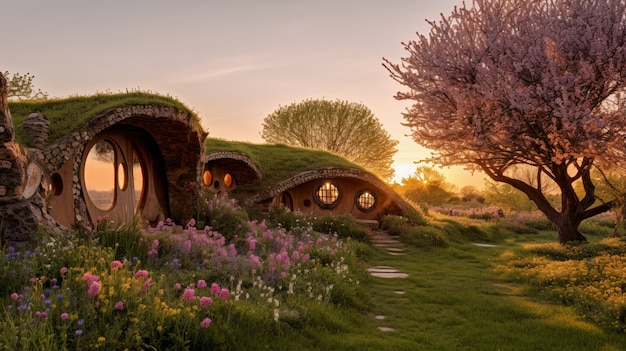 Foto grátis paisagem natural com vegetação e casa estilo cabana