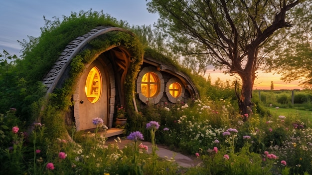 Foto grátis paisagem natural com vegetação e casa estilo cabana