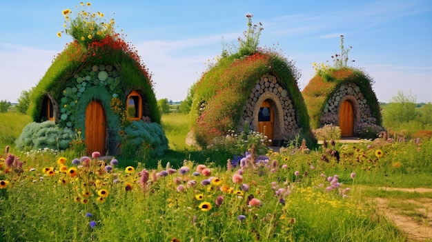 Foto grátis paisagem natural com vegetação e casa estilo cabana