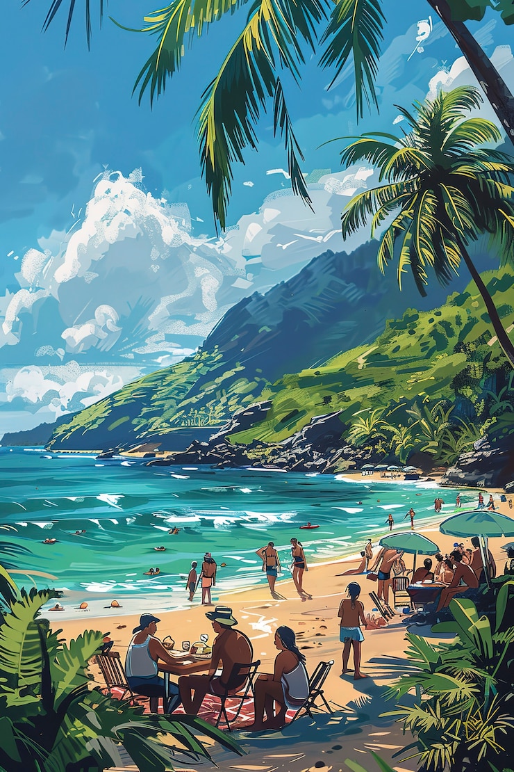 Foto grátis paisagem natural do havaí com estilo de arte digital