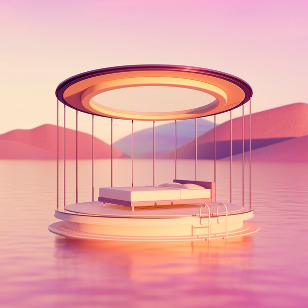 Paisagem onírica e surrealista em tons arroxeados