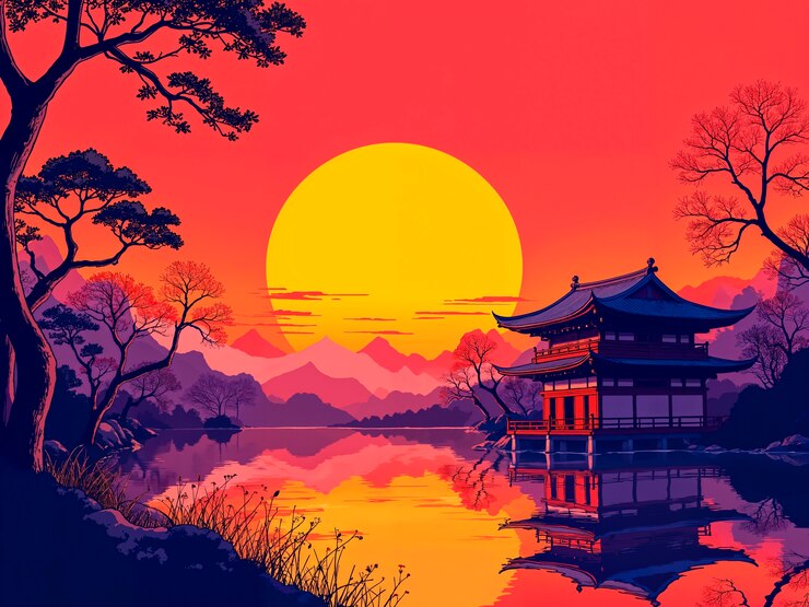 Foto grátis paisagem oriental de anime