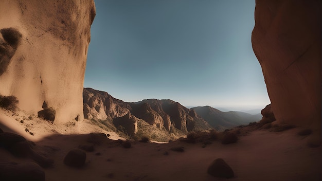 Foto grátis paisagem rochosa nas montanhas ao pôr do sol renderização em 3d