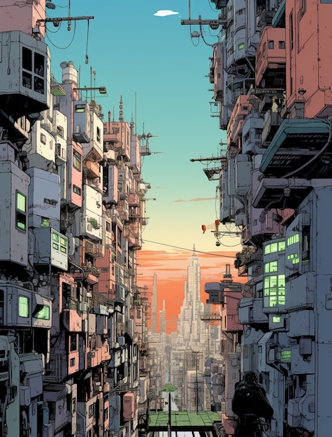 Paisagem urbana de área urbana inspirada em anime