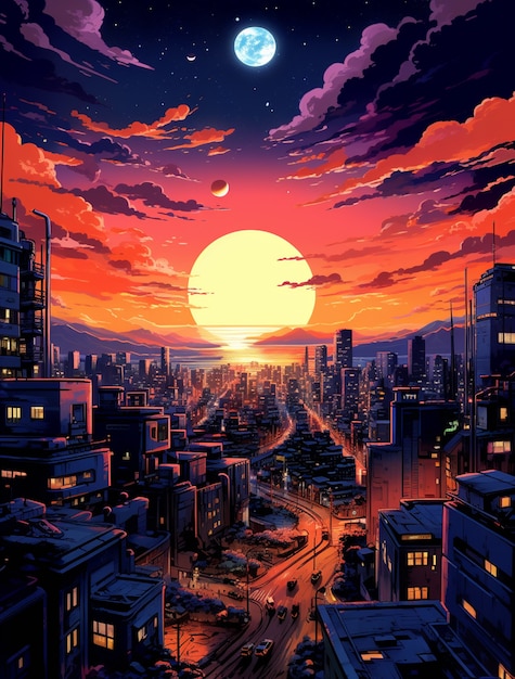 Paisagem urbana de área urbana inspirada em anime