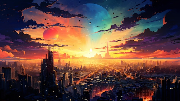 Foto grátis paisagem urbana de área urbana inspirada em anime