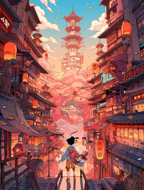 Foto grátis paisagem urbana de área urbana inspirada em anime