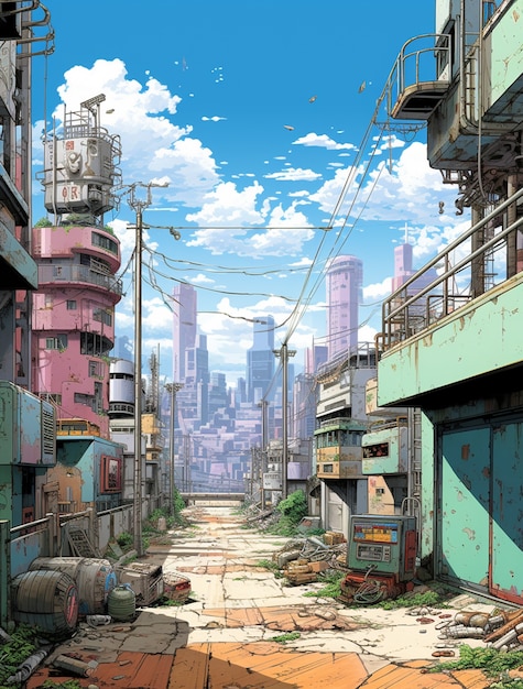 Foto grátis paisagem urbana de área urbana inspirada em anime