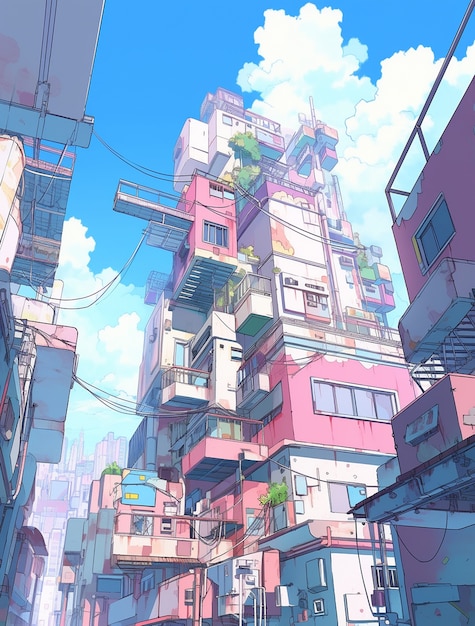 Foto grátis paisagem urbana de área urbana inspirada em anime