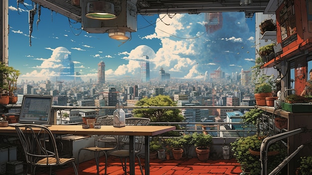 Foto grátis paisagem urbana de área urbana inspirada em anime