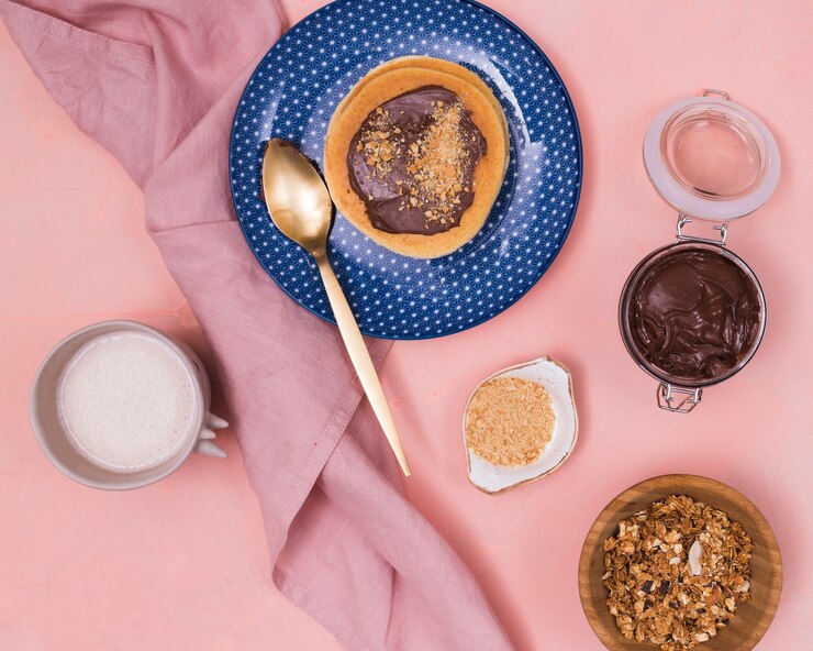 Foto grátis panqueca doce pequeno-almoço vista superior