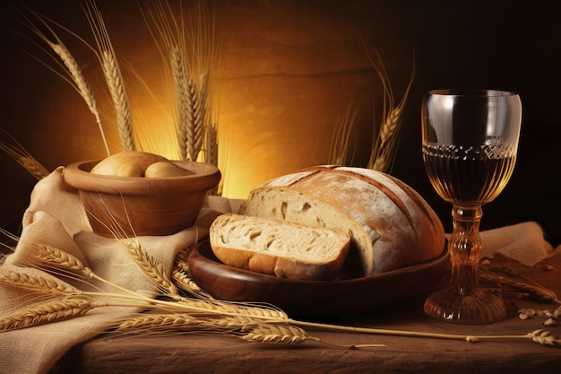 Foto grátis pão e vinho para cerimônia religiosa