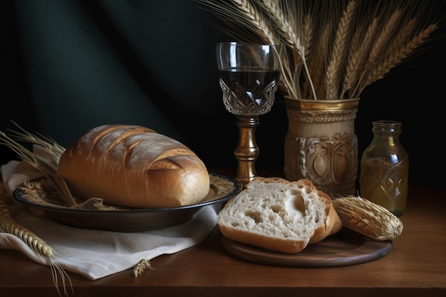 Foto grátis pão e vinho para cerimônia religiosa