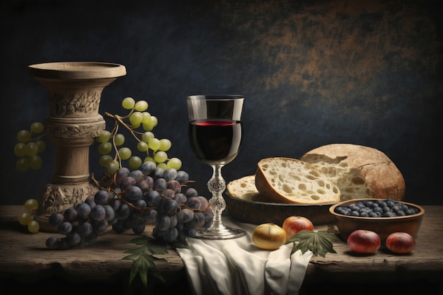 Foto grátis pão e vinho para cerimônia religiosa