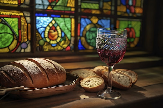 Pão e vinho para cerimônia religiosa