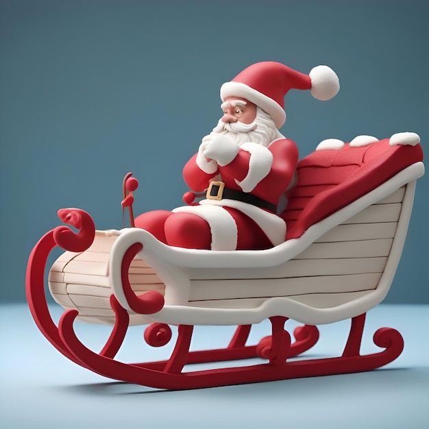 Papai noel sentado em um trenó com presentes renderização 3d