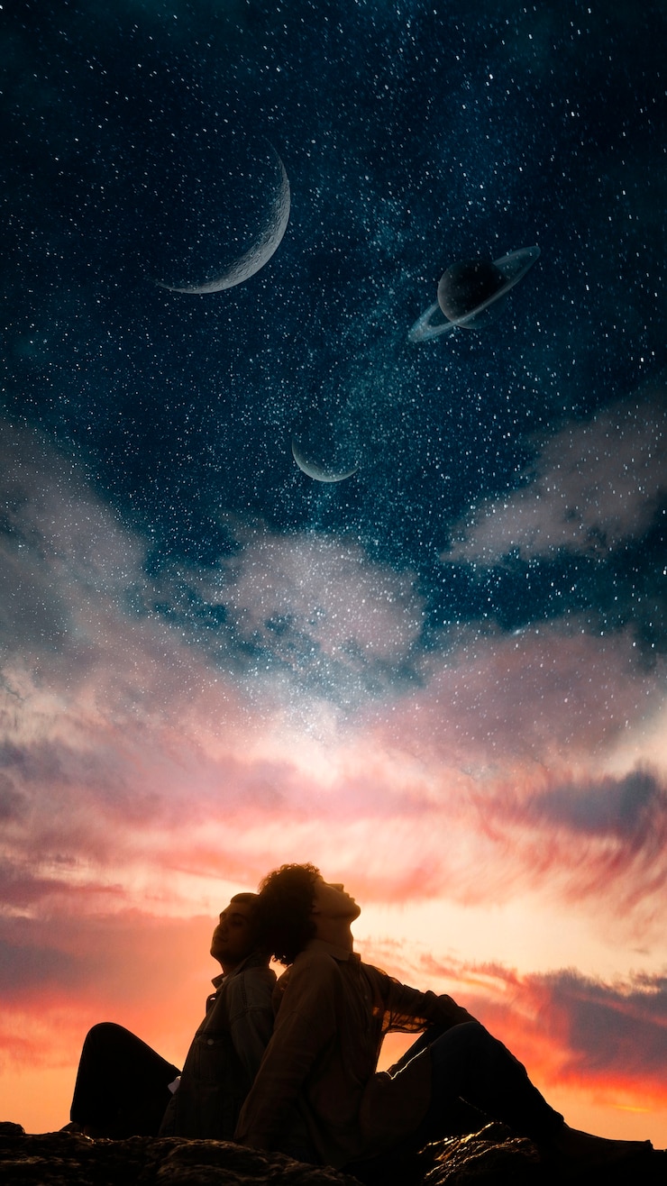Foto grátis papel de parede astral de casal romântico de tiro completo