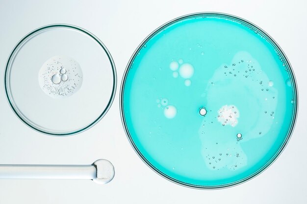 Papel de parede de experimento de fundo de ciência, placas de Petri planas