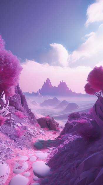 Foto grátis papel de parede de paisagem onírica e surrealista em tons de roxo