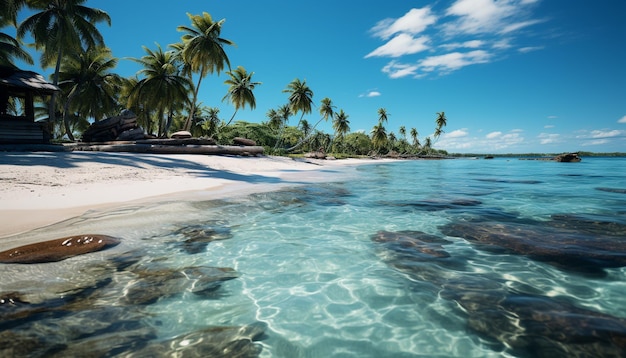 Foto grátis paraíso tropical águas turquesa palmeiras e costa tranquila gerada por inteligência artificial