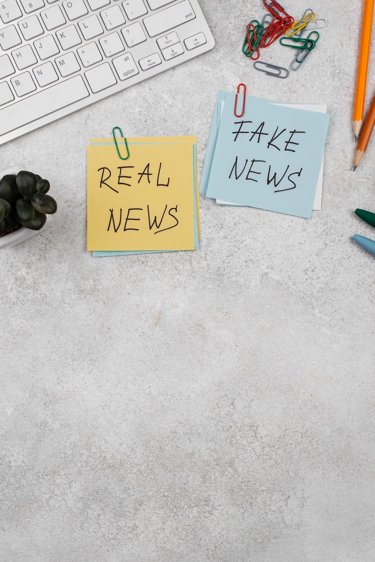Foto grátis pare o conceito de notícias falsas com post-its de vista superior