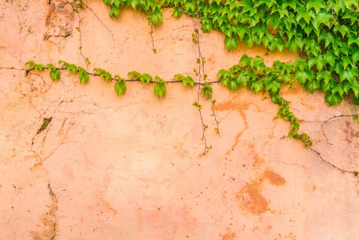 Foto grátis parede de pedra velha com folhas.