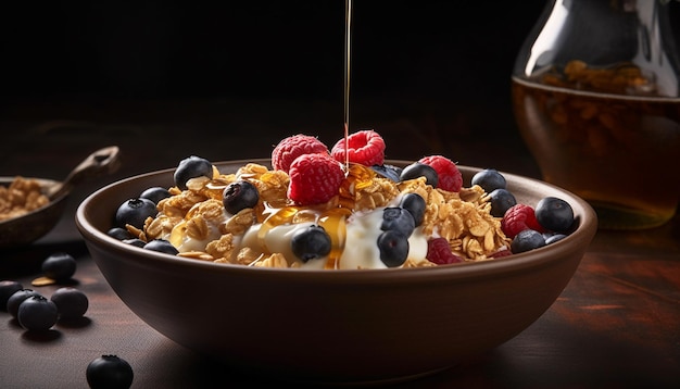 Parfait caseiro com granola de frutas e iogurte gerado por IA