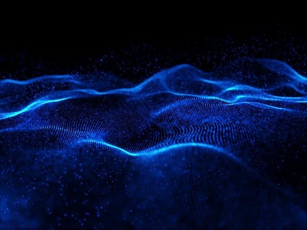Foto grátis partículas cibernéticas 3d fluindo com profundidade de campo rasa