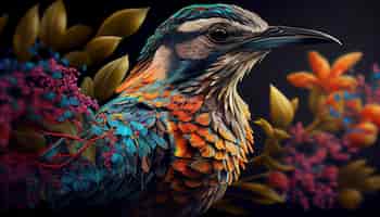 Foto grátis pássaro de padrão de cores vibrantes empoleirado em galho gerado por ia