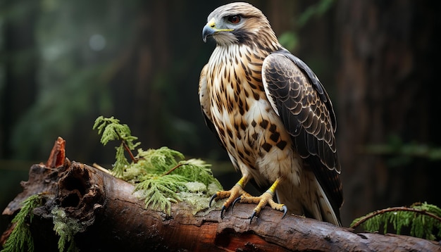 Pássaro majestoso empoleirado em galho com bico focado em presas geradas por inteligência artificial