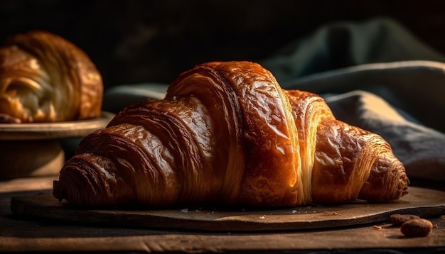 Foto grátis pastelaria francesa recém-assada em mesa rústica gerada por ia