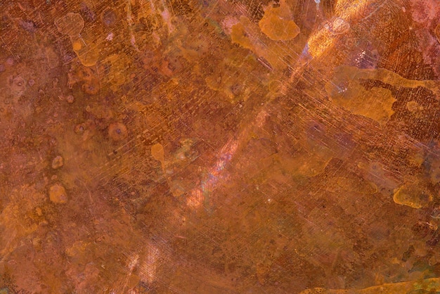 Pátina de textura de panela de cobre grunge panorâmico e fundo de metal oxidado Painel de metal antigo