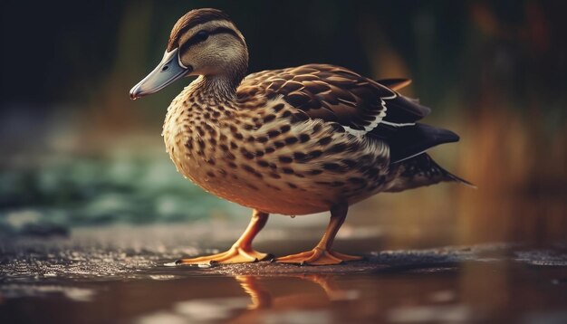 Pato-real grasnando na IA geradora de água de lagoa tranquila