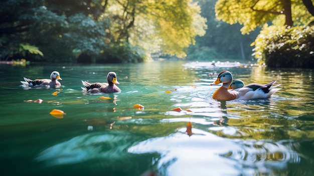 Patos bonitos que vivem na natureza