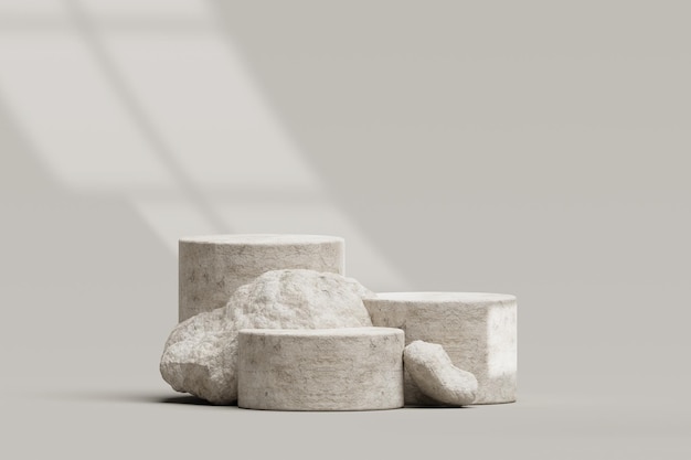 Pedra pódio rock pedestal palco cena vazia exibição de produtos de luxo fundo natural para colocação de produtos renderização em 3d