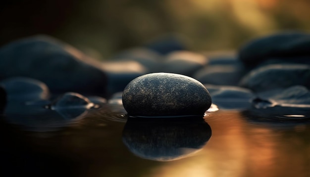 Pedras lisas se equilibram na IA generativa da superfície da água molhada
